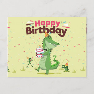 Carte Postale Joyeux Anniversaire Cartoon Crocodile