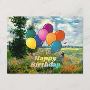 Carte Postale Joyeux Anniversaire, Champ de Coquelicots, Argente