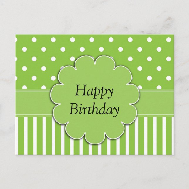 Carte Postale Joyeux anniversaire - Chartreuse et design blanc (Devant)