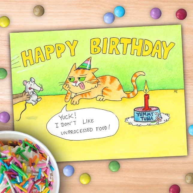 Carte Postale Joyeux Anniversaire Chat Dessin Animé Drôle (Créateur téléchargé)