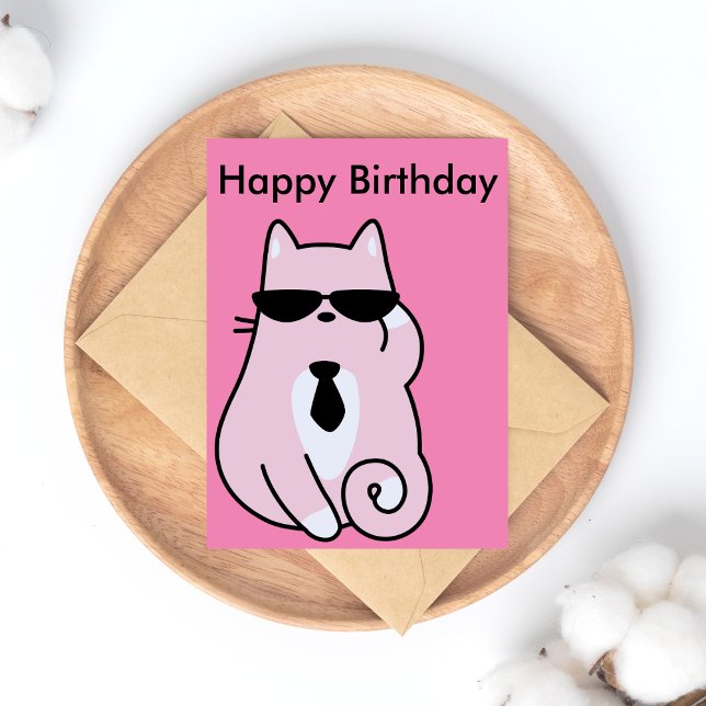 Carte postale Joyeux Anniversaire - Chat Rose Cool (Créateur téléchargé)
