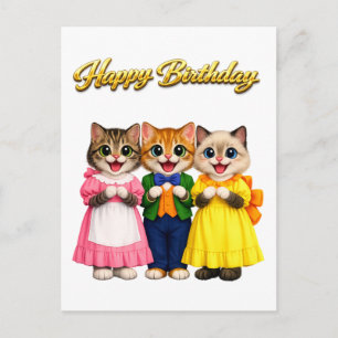 Carte Postale Joyeux Anniversaire Chatons de Style Victorien Col