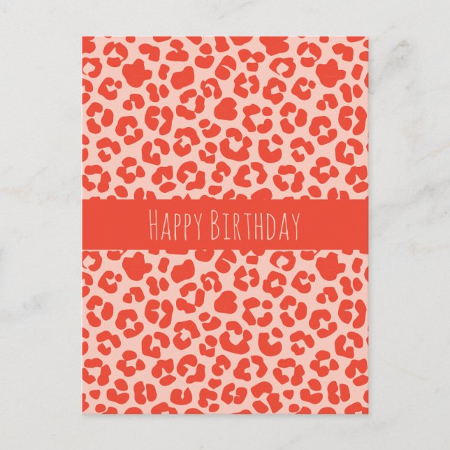 Carte Postale Joyeux Anniversaire Cheetah Imprimer Motif Rouge C (Devant)