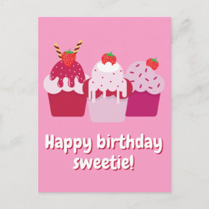 Carte Postale Joyeux Anniversaire Chéri Gâteaux aux Fraises Mign