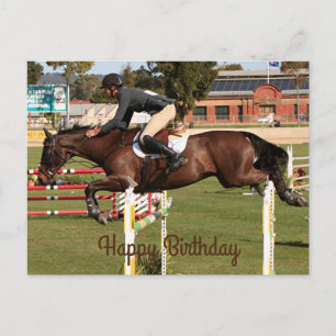 Carte Postale Joyeux Anniversaire : Cheval de saut d'obstacles e