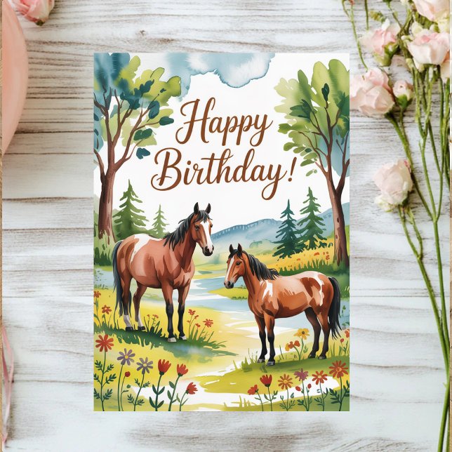 Carte Postale Joyeux Anniversaire Cheval Personnalisé Aquarelle  (Créateur téléchargé)