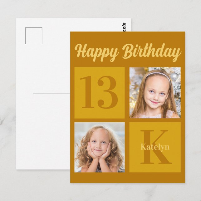 Carte Postale Joyeux Anniversaire Chic Gold 2 Photo personnalisé (Devant / Derrière)