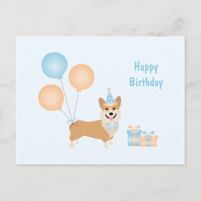 Carte Postale Joyeux Anniversaire Chien Corgi (Devant)