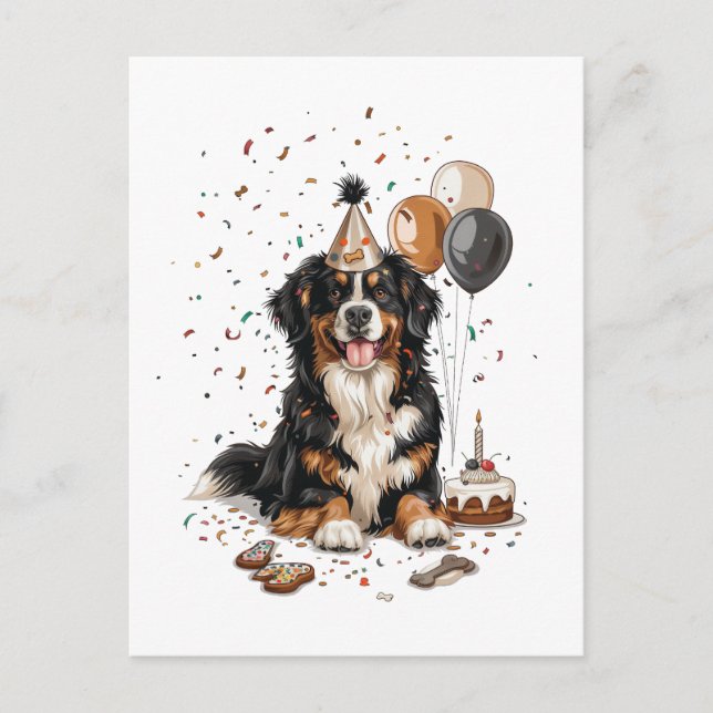Carte Postale Joyeux Anniversaire Chien de Montagne des Bernes (Devant)