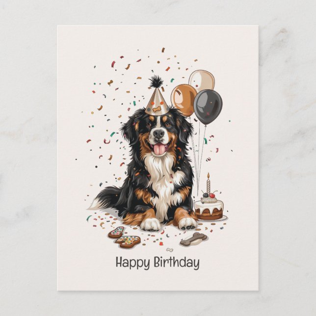 Carte Postale Joyeux Anniversaire Chien de Montagne des Bernese (Devant)