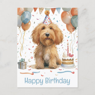 Carte Postale Joyeux Anniversaire Chien Goldendoodle