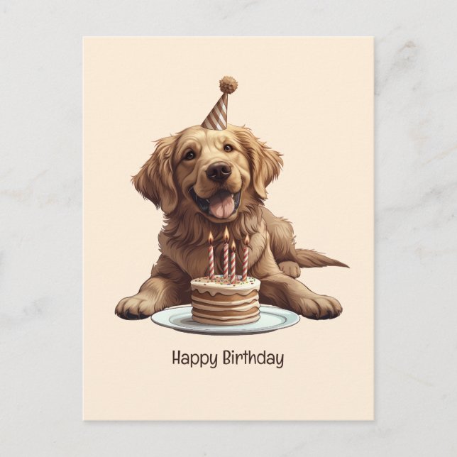 Carte Postale Joyeux Anniversaire Chien Retriever Doré (Devant)