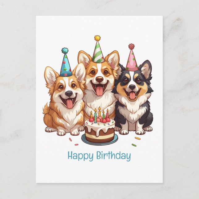 Carte Postale Joyeux Anniversaire Chiens Corgi (Devant)