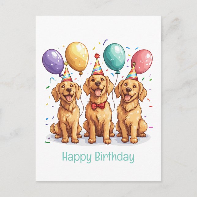 Carte Postale Joyeux Anniversaire Chiens Retriever Dore (Devant)
