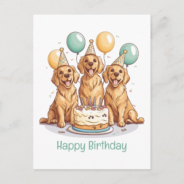 Carte Postale Joyeux Anniversaire Chiens Retriever Doré (Devant)