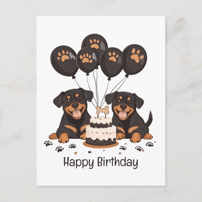 Carte Postale Joyeux Anniversaire Chiens Rottweiler (Devant)
