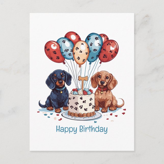 Carte Postale Joyeux Anniversaire Chiens Saucisses (Devant)