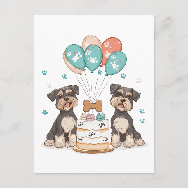 Carte Postale Joyeux Anniversaire Chiens Schnauzer (Devant)