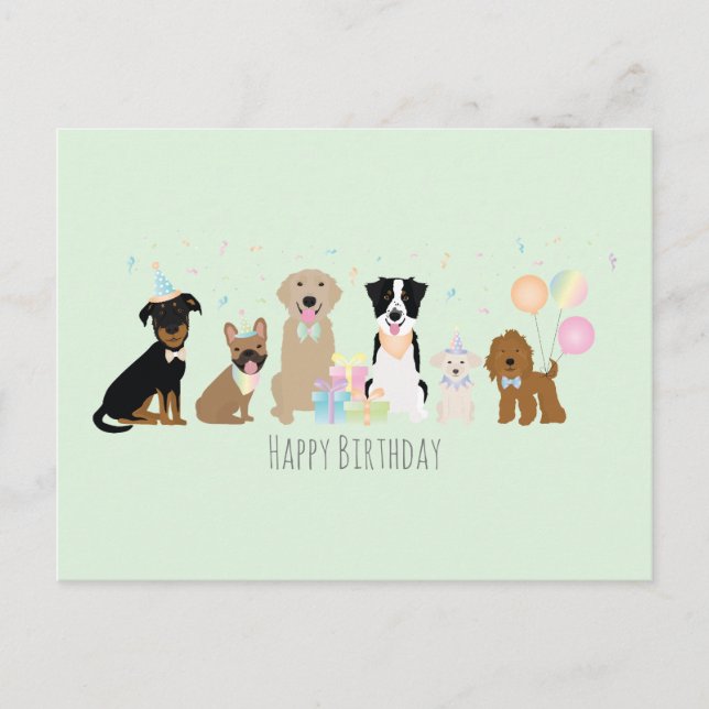Carte Postale Joyeux Anniversaire Chiens Verts (Devant)