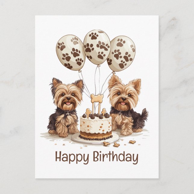 Carte Postale Joyeux Anniversaire Chiens Yorkshires (Devant)