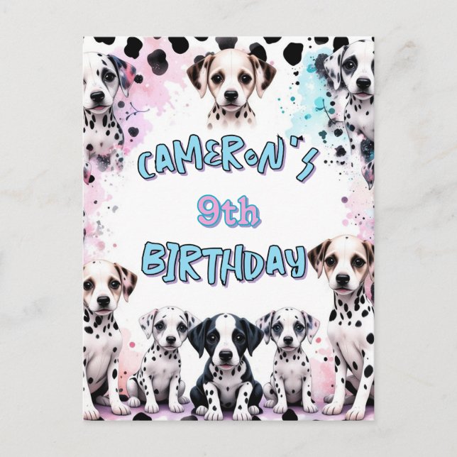 Carte Postale Joyeux Anniversaire chiot Dalmatien aquarelle (Devant)