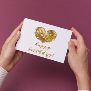 Carte Postale Joyeux Anniversaire ! Cœur Pailleté Or Glamour