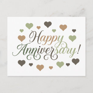Carte Postale Joyeux Anniversaire Cœurs Verts Marron Élégance Ru