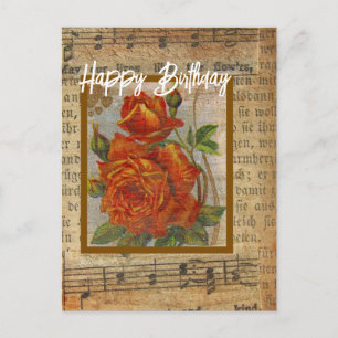Carte Postale Joyeux Anniversaire Collage de Roses Vintage
