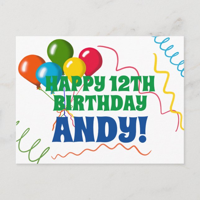 Carte Postale Joyeux Anniversaire Coloré avec Ballons (Devant)