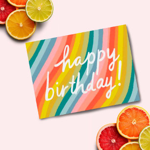 Carte Postale Joyeux Anniversaire Coloré Cool & Amusant Rayures 