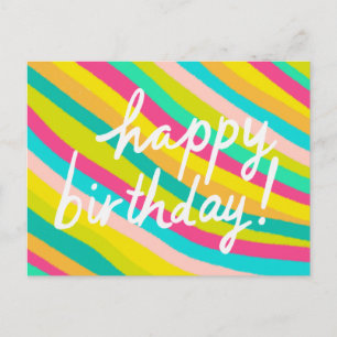 Carte Postale JOYEUX ANNIVERSAIRE Coloré Cool & Amusant Rayures 