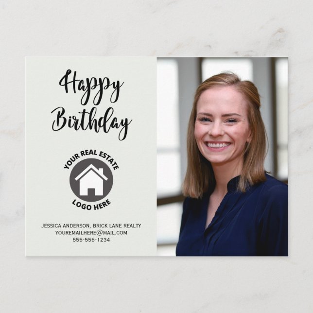 Carte Postale Joyeux anniversaire Contact Info Photo Immobilier (Devant)