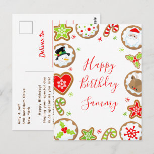 Carte Postale Joyeux Anniversaire Cookies de Noël Rouge et Vert