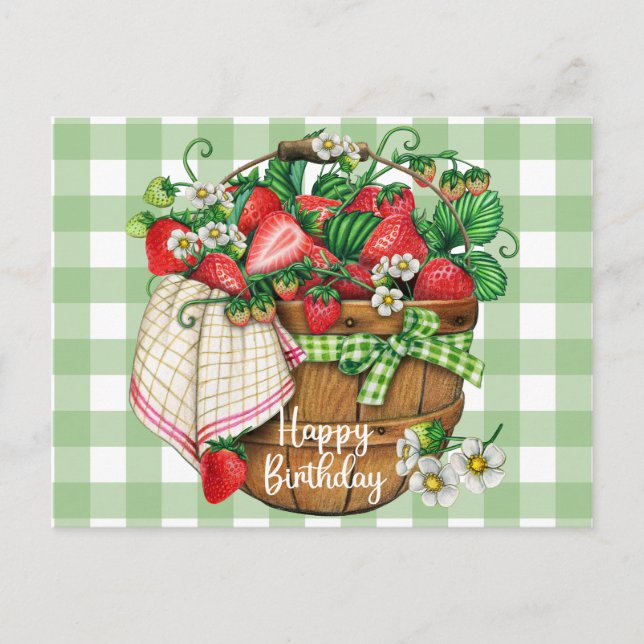 Carte Postale Joyeux Anniversaire Corbeille de Fruits aux Fraise (Devant)