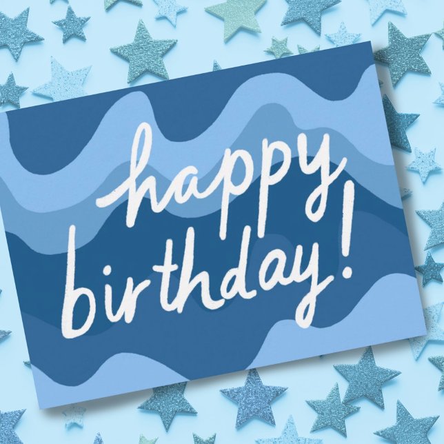 Carte Postale Joyeux Anniversaire Couleurs Cool & Amusantes Rayu (Sweet happy birthday postcard with blue stripes. Customize by adding your own text to the back side.)