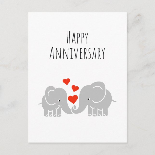 Carte Postale Joyeux Anniversaire - Couple d'Éléphants Mignons (Devant)