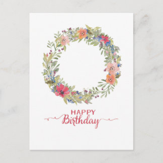 Carte Postale Joyeux Anniversaire Couronne De Fleurs Aquarelle