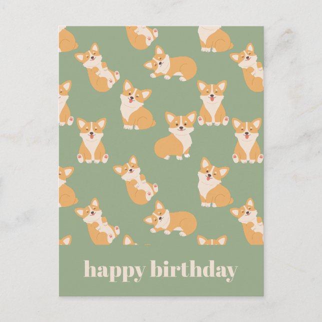Carte Postale Joyeux anniversaire Cute Corgi Motif pour Amoureux (Devant)