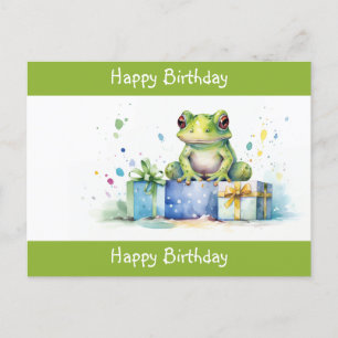 Carte Postale Joyeux Anniversaire Cute Grenouille verte avec cad