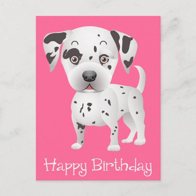 Carte Postale Joyeux Anniversaire Dalmatien Chien Chien Rose Car (Devant)
