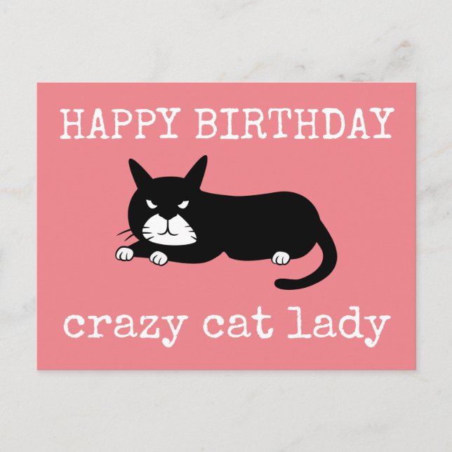 Carte Postale Joyeux anniversaire Dame Chat Fou (Devant)