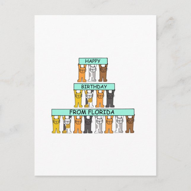 Carte Postale Joyeux anniversaire de la Floride Cartoon Cats (Devant)
