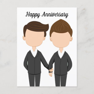 Carte Postale Joyeux Anniversaire de Mariage Couple d'Hommes Gay