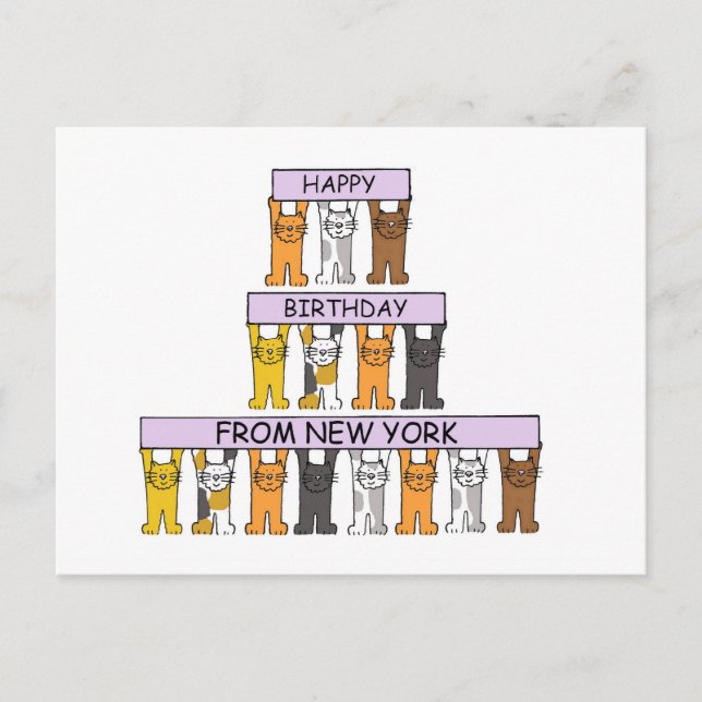 Carte Postale Joyeux anniversaire de New York Cartoon Cats (Devant)
