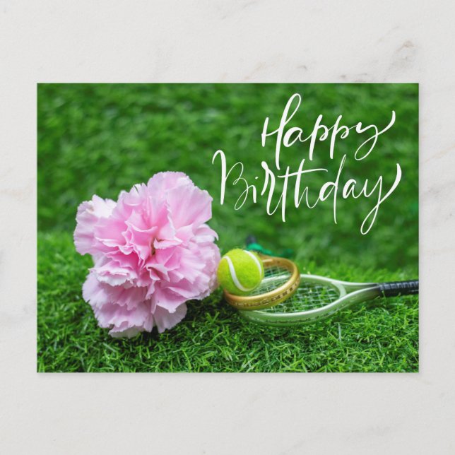 Carte Postale Joyeux anniversaire de tennis avec une fleur d'oei (Devant)