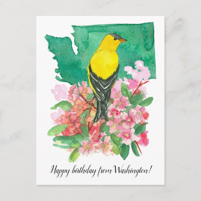 Carte Postale Joyeux anniversaire de Washington Goldfinch Flower (Devant)
