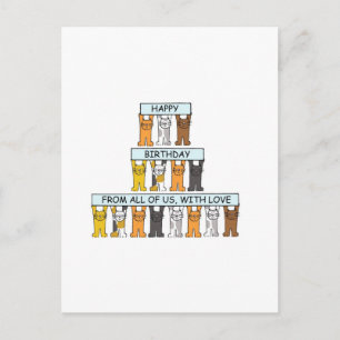Carte Postale Joyeux anniversaire du groupe Cartoon Cats
