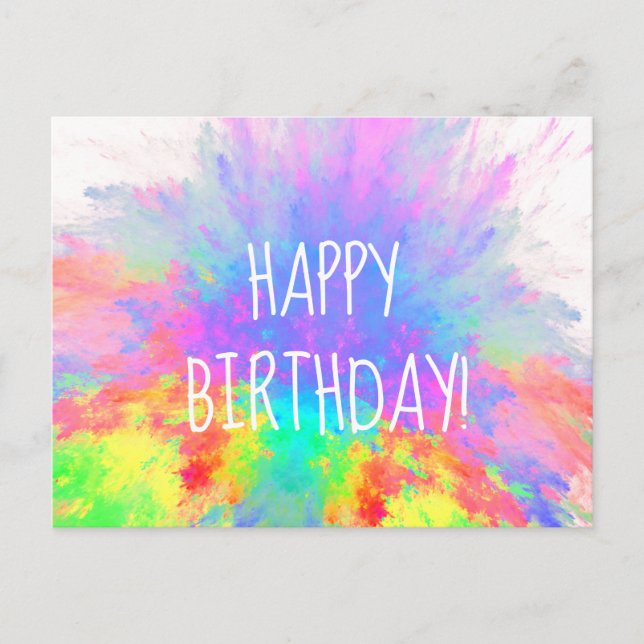 Carte Postale Joyeux Anniversaire Éclatement de Couleurs Abstrai (Devant)