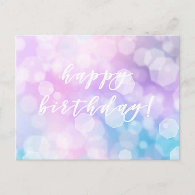 Carte Postale Joyeux anniversaire ! Éclats de Bokeh violets glam (Devant)