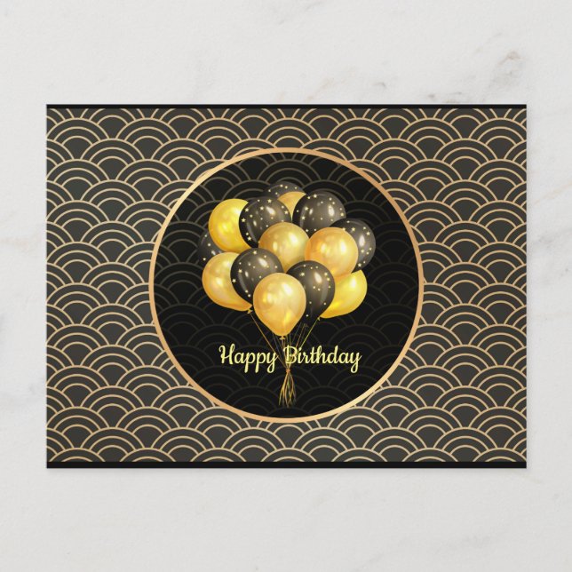 Carte Postale Joyeux anniversaire, élégant noir et or,  (Devant)